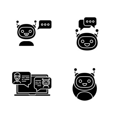 Beyaz arka plan üzerinde chatbots glif Icons set