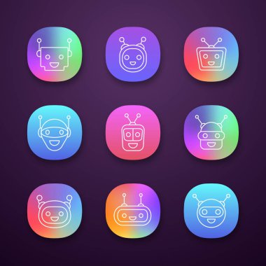 Chatbot app icons set, modern robots emojis.  clipart