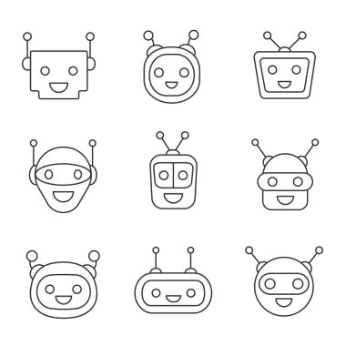 Beyaz arka plan üzerinde chatbots doğrusal Icons set