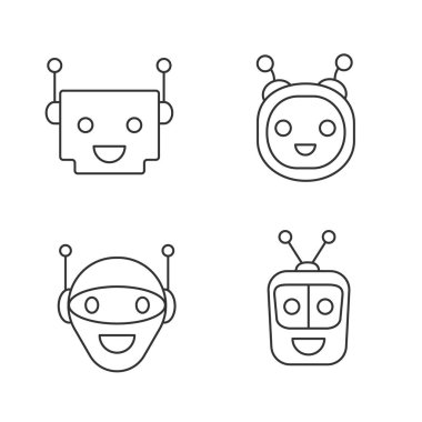 Beyaz arka plan üzerinde chatbots doğrusal Icons set