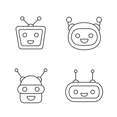 Beyaz arka plan üzerinde chatbots doğrusal Icons set