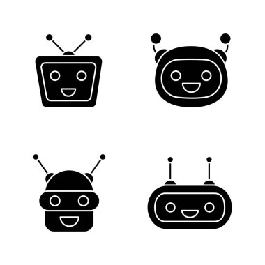 Chatbots glif Icons set, sanal görevlileri koleksiyonu gülüyor. 