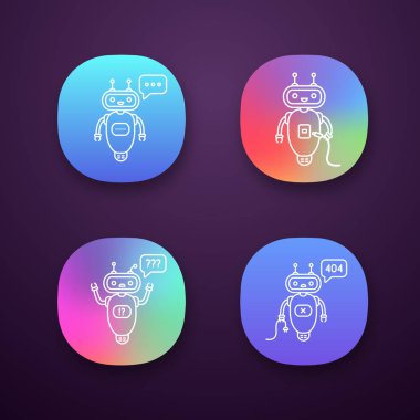 Chatbots app Icons set, sanal görevlileri.