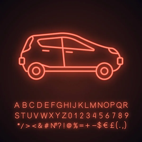 Ikona Samochodu Stronie Widoku Neon Light — Wektor stockowy