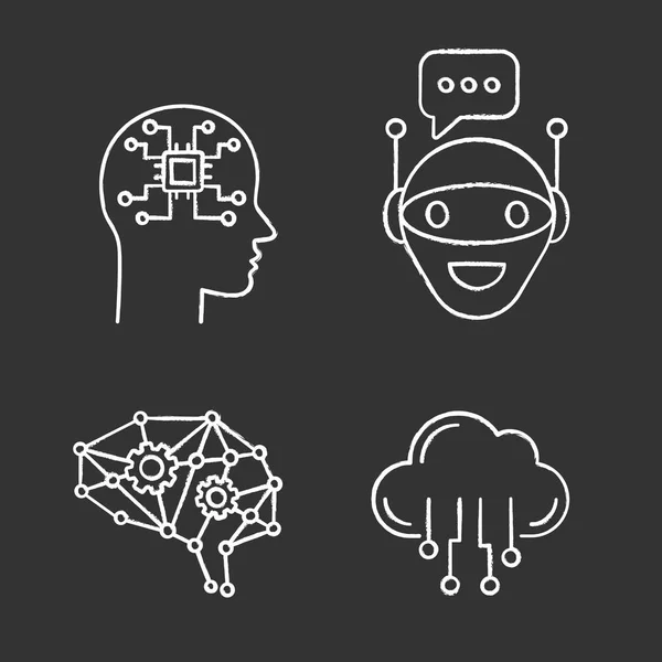 Set Icone Gesso Intelligenza Artificiale — Vettoriale Stock