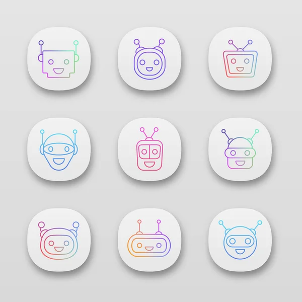 Chatbot App Ikoner Set Moderna Robotar Emojis — Stock vektor