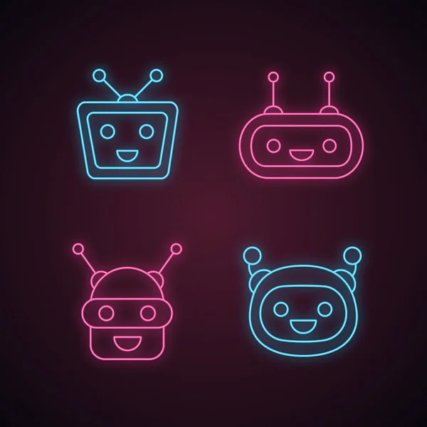 Chatbots Neonljus Ikoner Set — Stock vektor