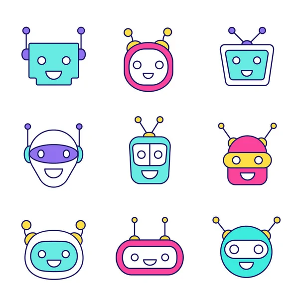 Ensemble Icônes Couleur Chatbots Collection Assistants Virtuels Riants — Image vectorielle