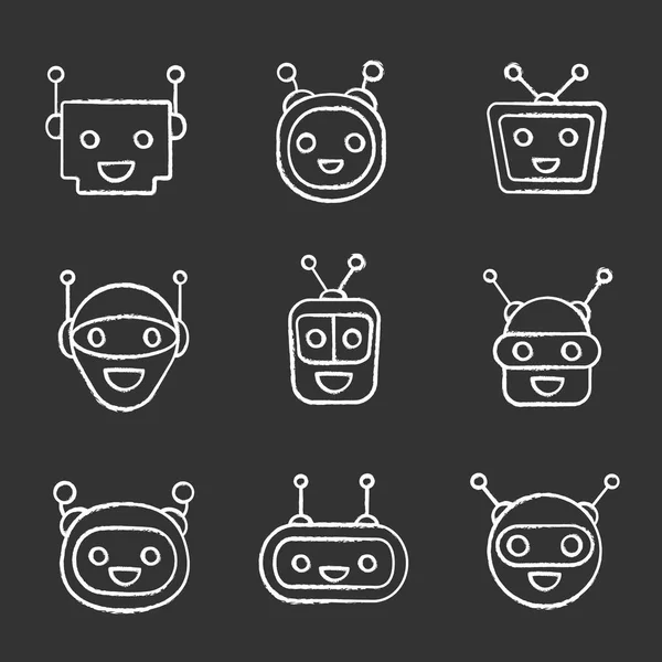 Chatbots Krita Ikoner Set Moderna Robotar Emojis — Stock vektor