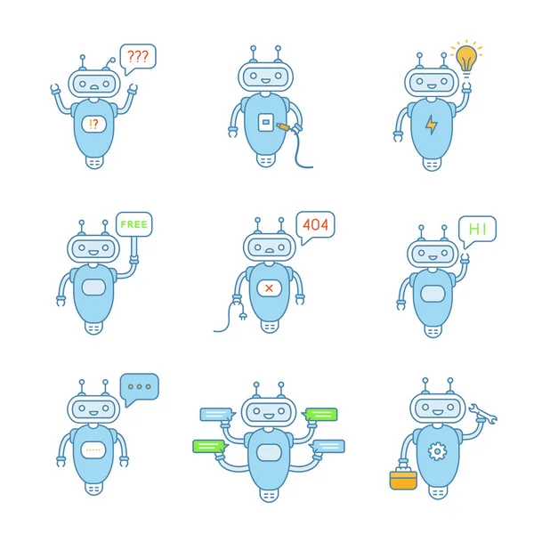 Chatbots Icone Colore Impostato Sfondo Bianco — Vettoriale Stock