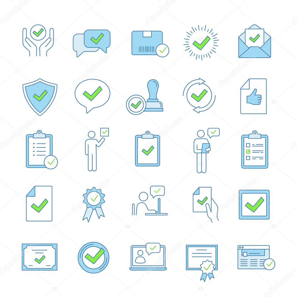 Approve color icons set on white background