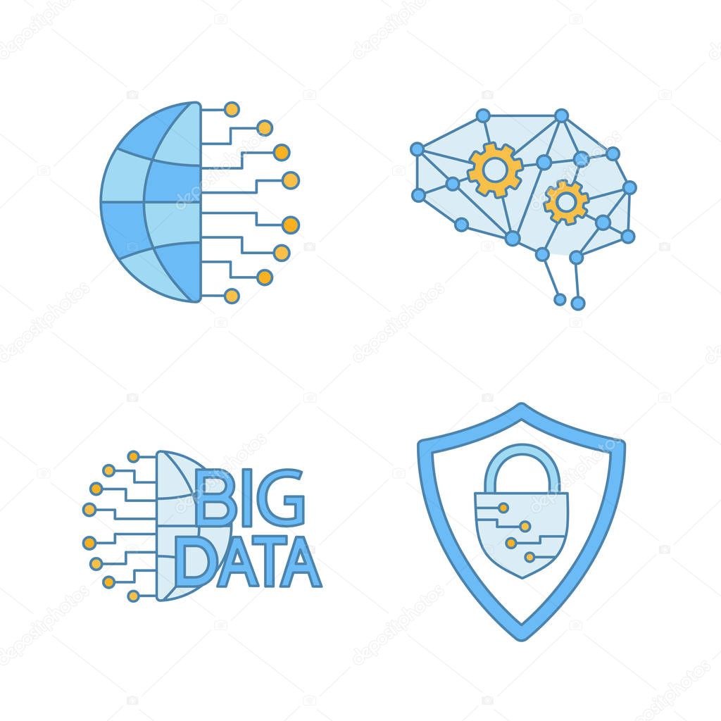 Artificial intelligence color icons set.