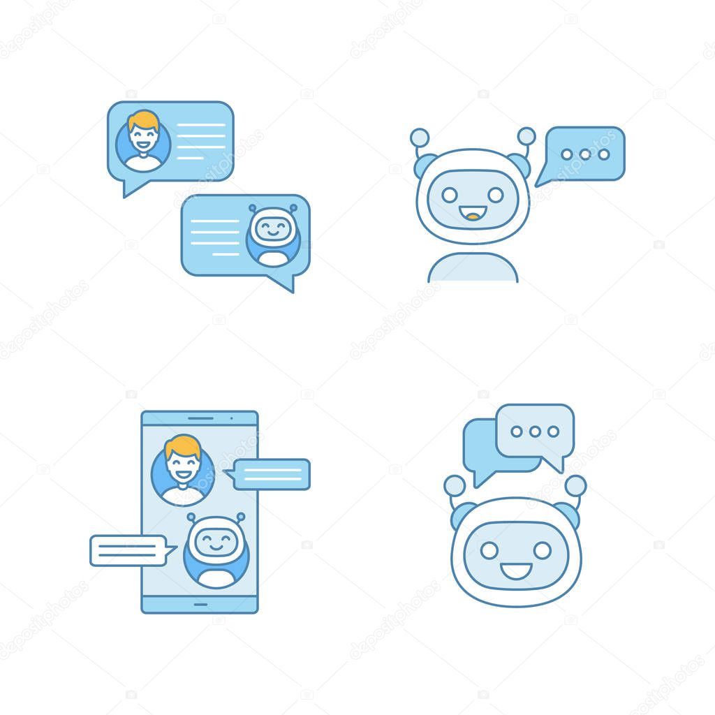 Chatbots color icons set on white background