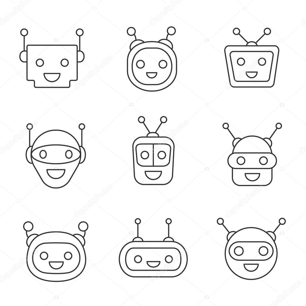 Chatbots linear icons set on white background