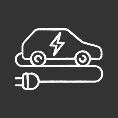 Elektrikli otomobil tebeşir simge siyah arka plan üzerine