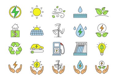 Alternatif enerji kaynakları Icons set renk