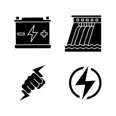 Elektrik enerji glif Icons set. 