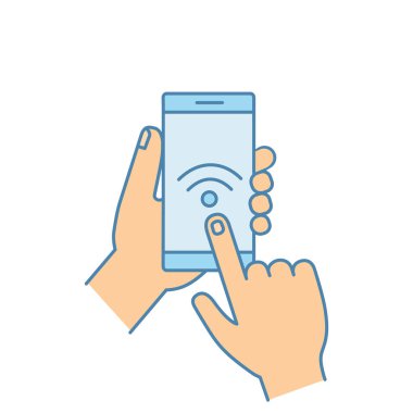 NFC smartphone renk simgesi holding eller.