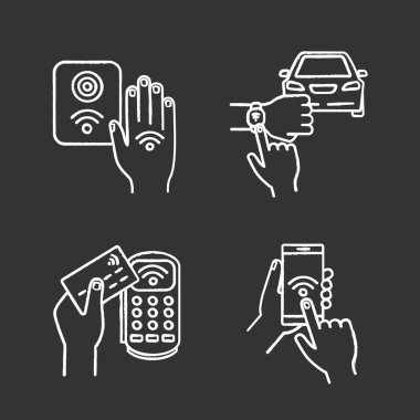 NFC teknolojisi tebeşir Icons set.