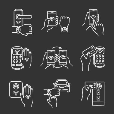 NFC teknolojisi tebeşir Icons set. 
