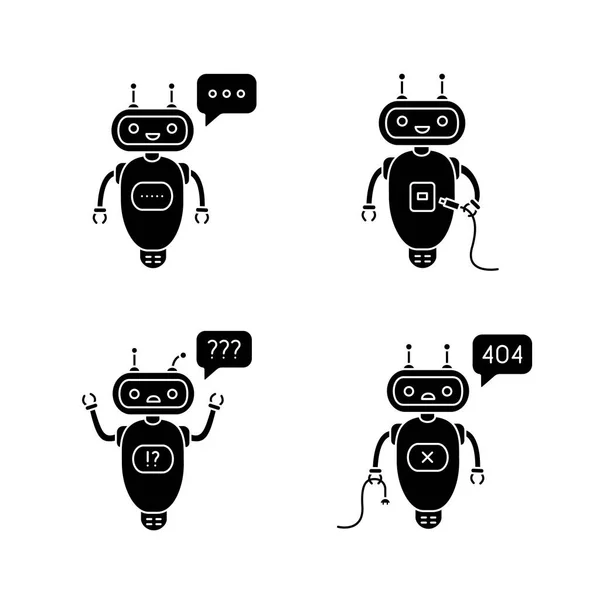 Chatbots Glyphen Symbole Auf Weißem Hintergrund — Stockvektor