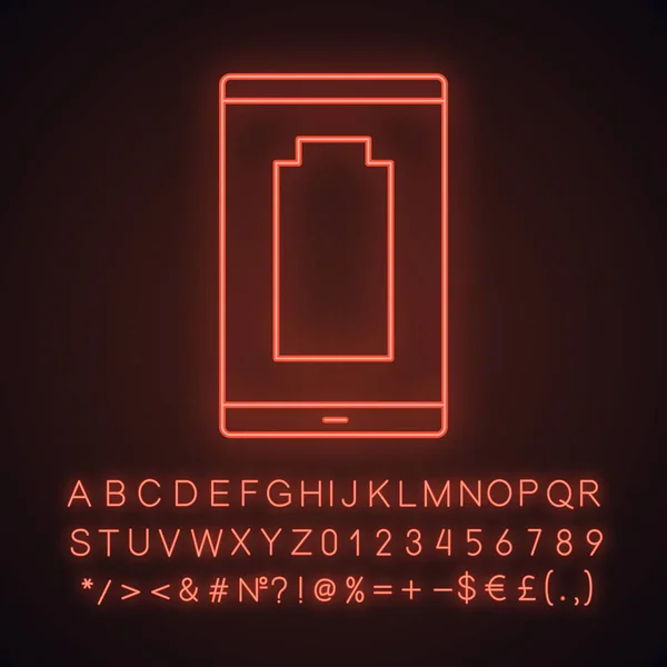 Ontladen Smartphone Neon Licht Pictogram — Stockvector