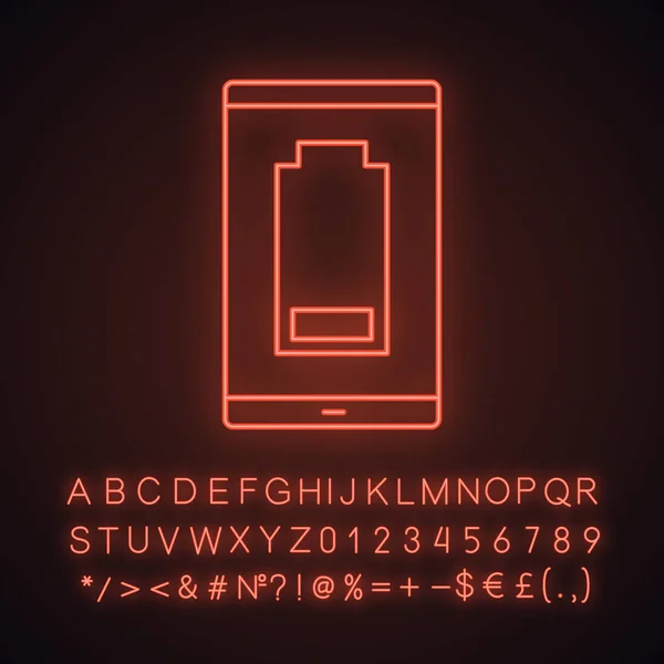 Smartphone Batterij Neon Licht Pictogram — Stockvector