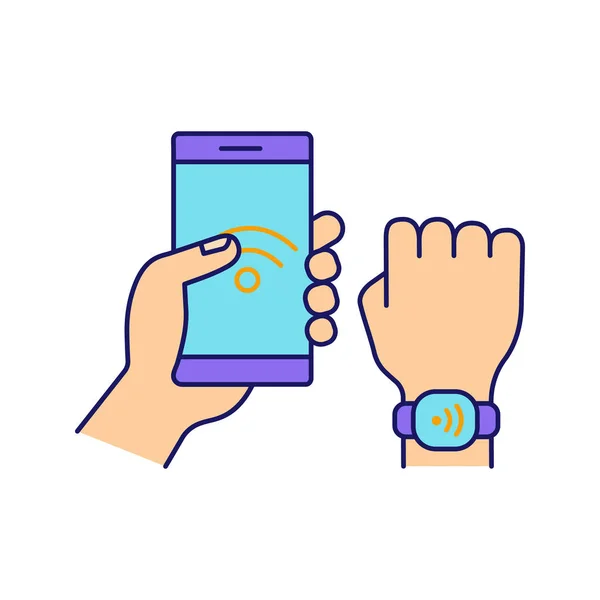 Nfc Armband Mit Smartphone Farb Symbol Verbunden — Stockvektor