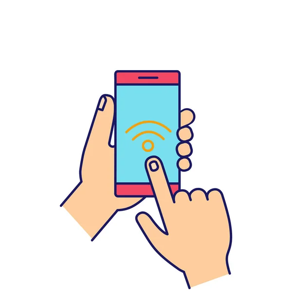 Χέρια Που Κρατούν Nfc Smartphone Εικονίδιο Χρώμα — Διανυσματικό Αρχείο