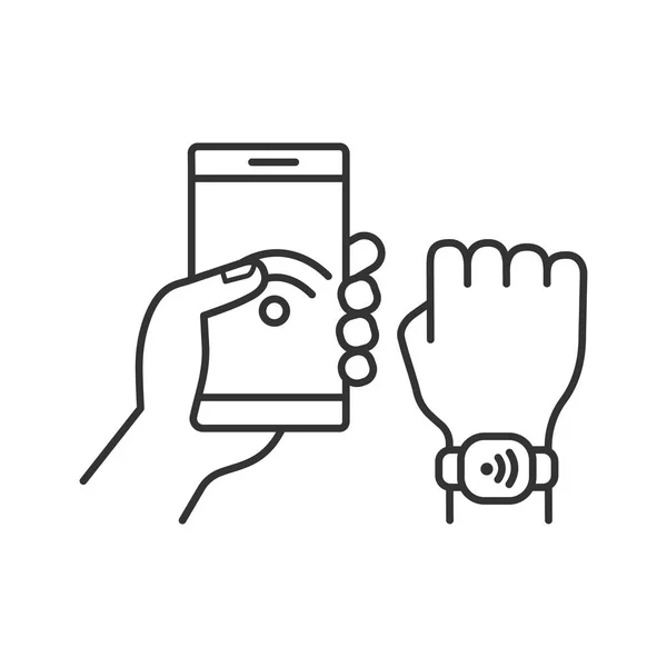 Nfc Armband Verbonden Met Smartphone Lineaire Pictogram — Stockvector