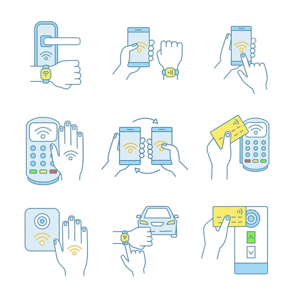 Nfc Technology Color Icons Set — Stock Vector