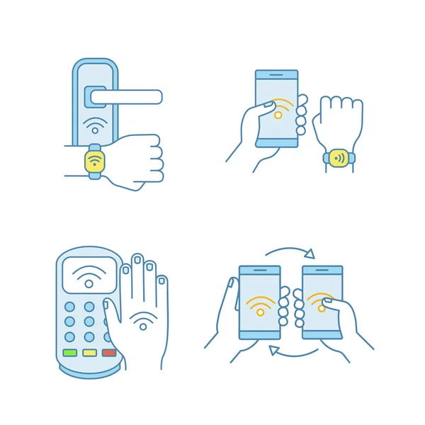 Conjunto Iconos Color Tecnología Nfc — Vector de stock