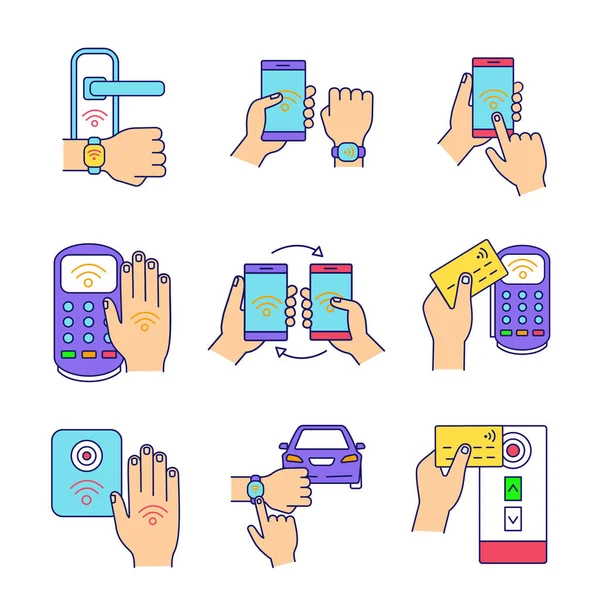 Nfc Technology Color Icons Set — Stock Vector