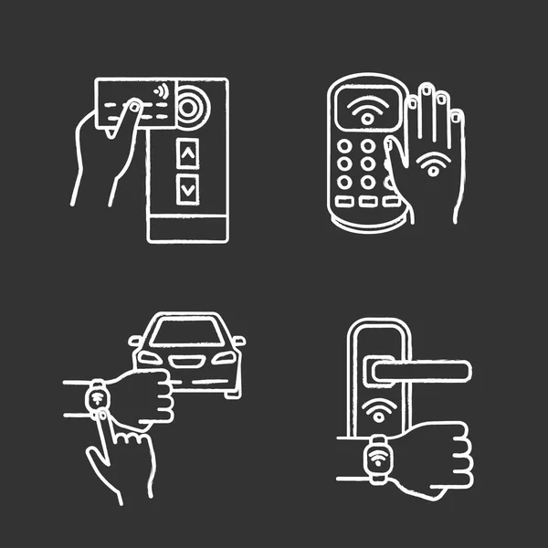 Conjunto Iconos Tiza Tecnología Nfc — Vector de stock