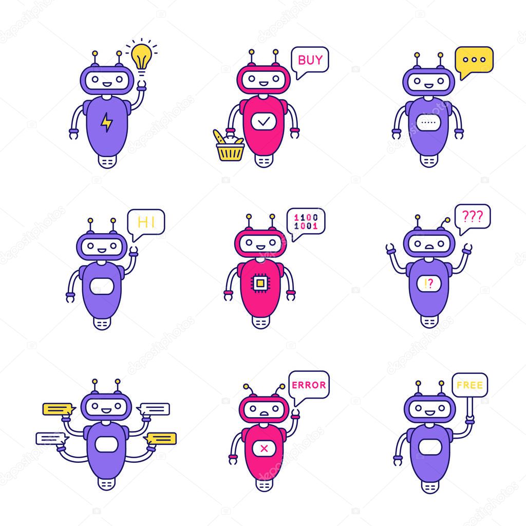 Chatbots color icons set on white background