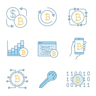 Bitcoin cryptocurrency renk Icons set.