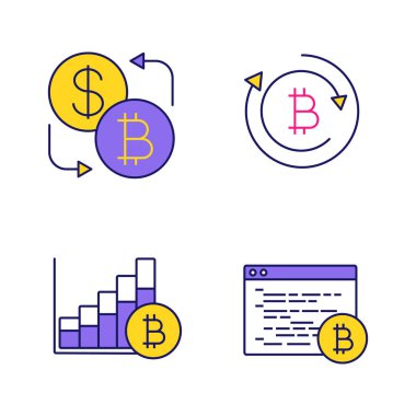 Bitcoin cryptocurrency renk Icons set.