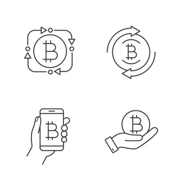 Bitcoin cryptocurrency doğrusal Icons set