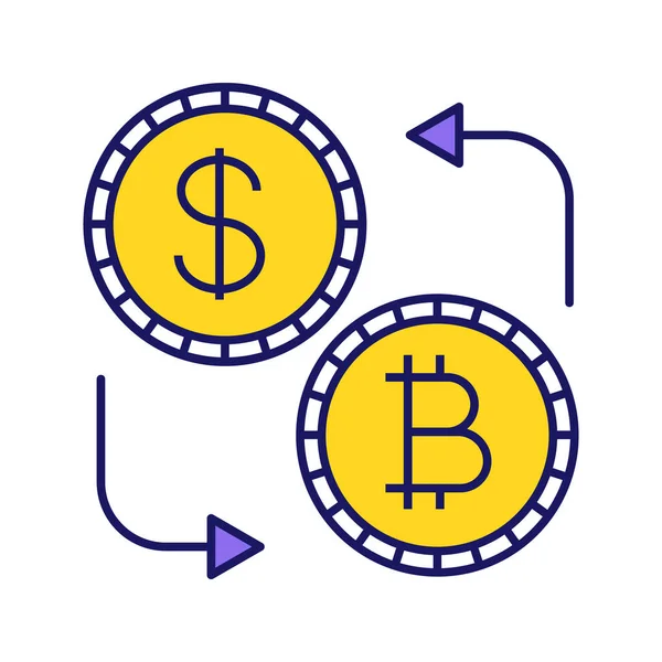 Bitcoin Dólar Icono Cambio Color Moneda — Archivo Imágenes Vectoriales