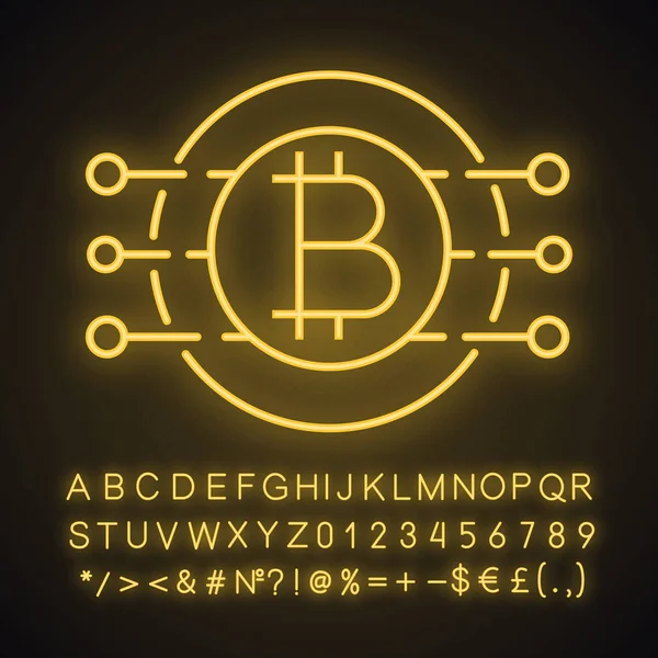 Bitcoin Neonljus Ikonen — Stock vektor