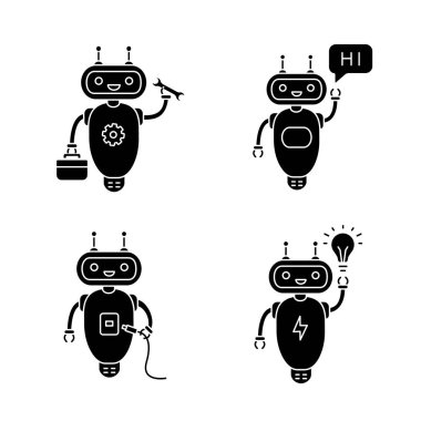Chatbots glyph icons set clipart