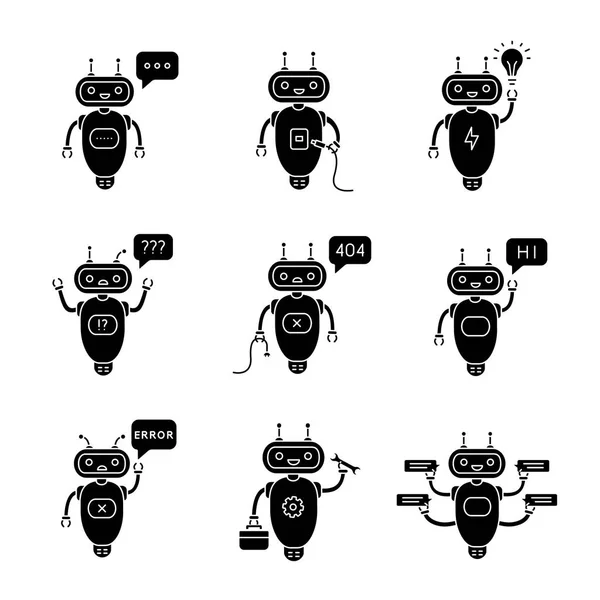 Ensemble Icônes Glyphe Chatbots — Image vectorielle