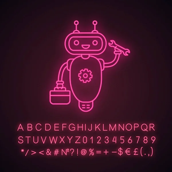 Perbaiki Ikon Lampu Neon Chatbot - Stok Vektor