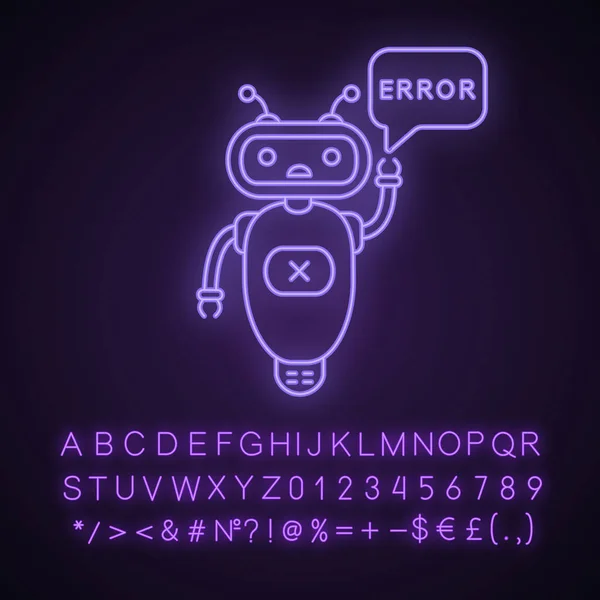 Ikona Błędu Chatbota Neon Light — Wektor stockowy