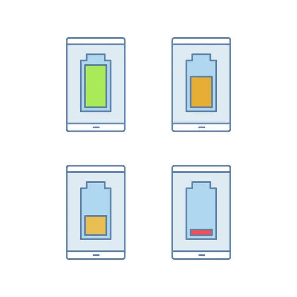 Smartphone Battery Charging Color Icons Set — Stock Vector