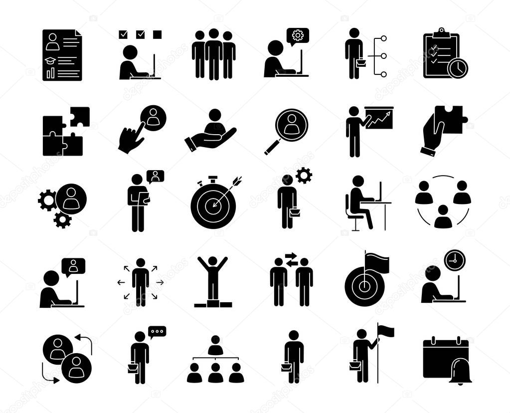 Business management glyph icons set.