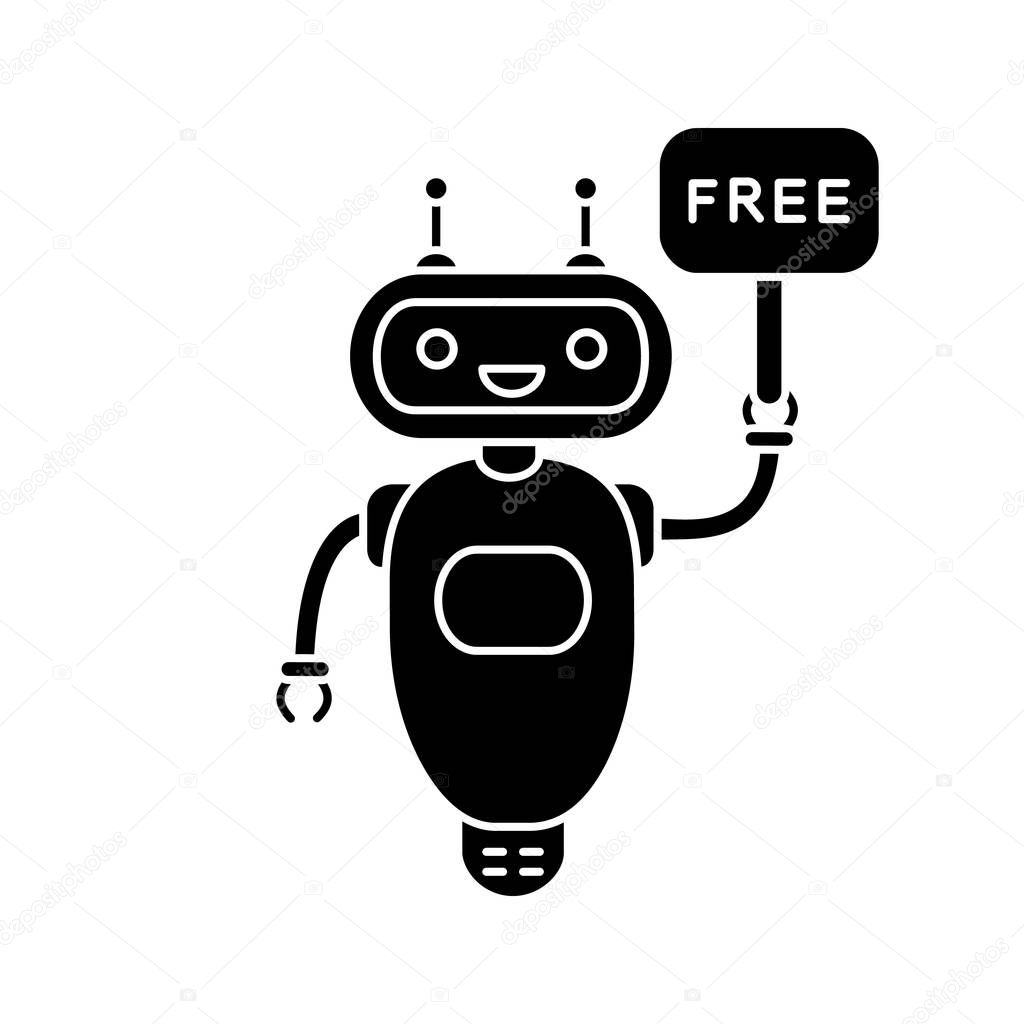 Chatbot with free in speech bubble glyph icon. 