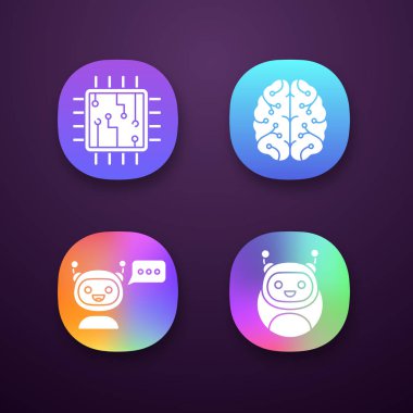 Chatbots app Icons set, modern robotlar