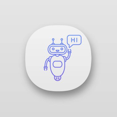 Chatbot saying hi app icon, modern robot clipart