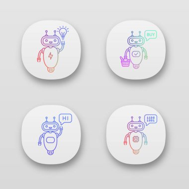 Chatbots app Icons set, modern robotlar